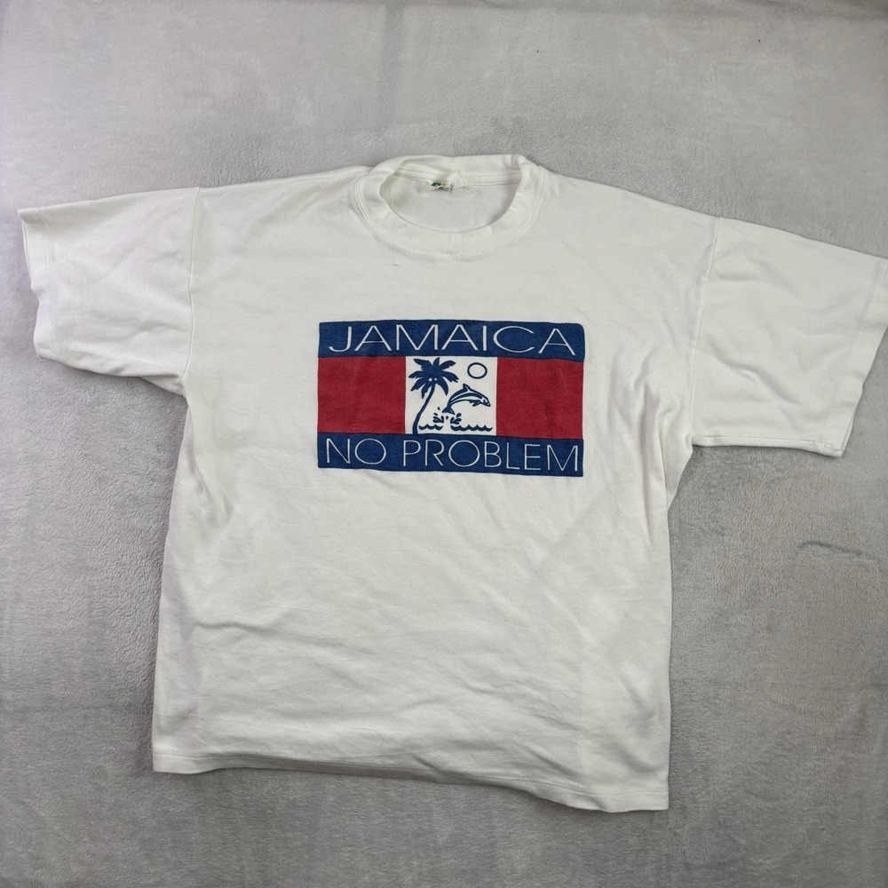 VTG Jamaica No Problem Tommy Box White Short Sleeve Graphic Shirt Women's XL